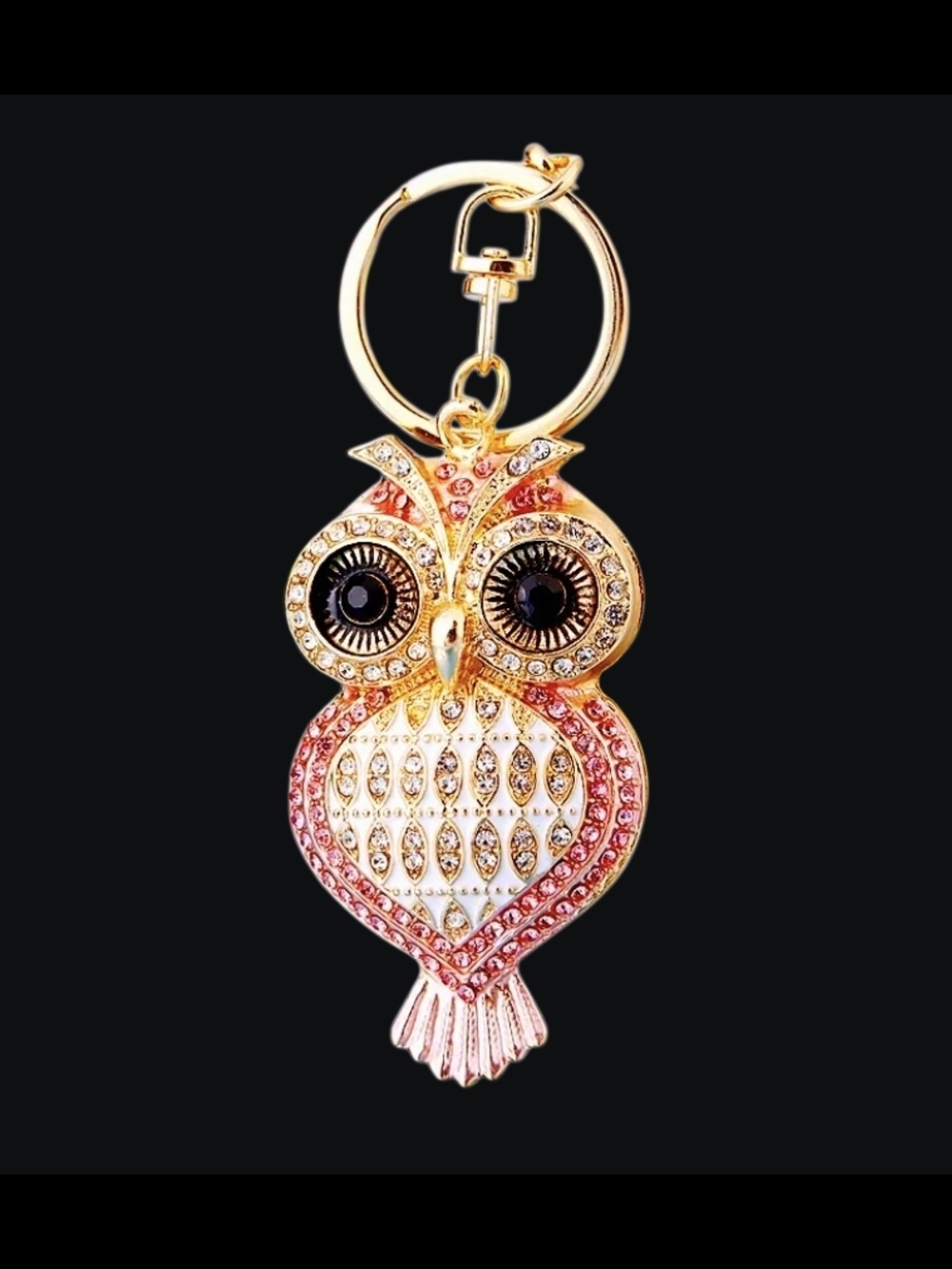 Owl Bag Charm/Keychain with Pink and White Crystals NWT